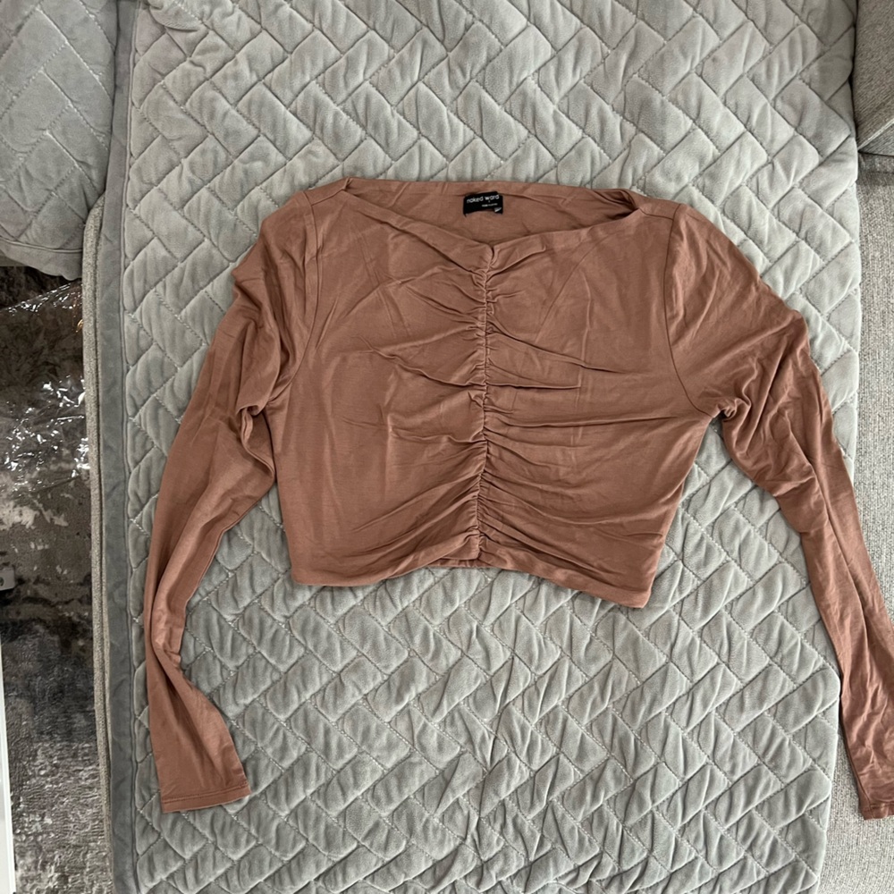 Women's Ruched Long Sleeve Crop Top Size L